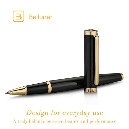 BEILUNER Luxury Rollerball Pen,24K Gold Trim,Noble and Elegant Designs,Schneider Ink Refill, Best Roller Ball Pen Gift Set for Men & Women, Professional, Executive Office, Nice Pens - color: ,Black and Gold