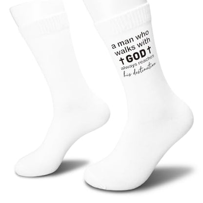 Christian Socks for Men Biblical Gifts for Dads Grandpa Husband - color: White