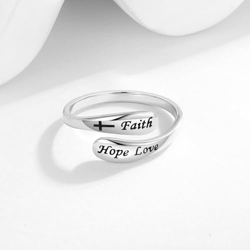 925 Sterling Silver Inspirational Adjustable Rings - Personality Encouragement Jewelry Gift For Women - style: Faith Hope Love