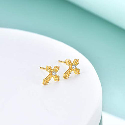 Rnivida 925 Sterling Silver Cross Stud Earrings for Women - color: Gold