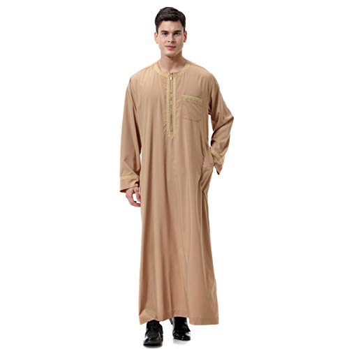 Lenmipot Men's Muslim Clothes Durable Kaftan Robe Dubai Long Gown Ethnic Clothes,1pc Soft Robe - color: A Light Tan, size: X-Large