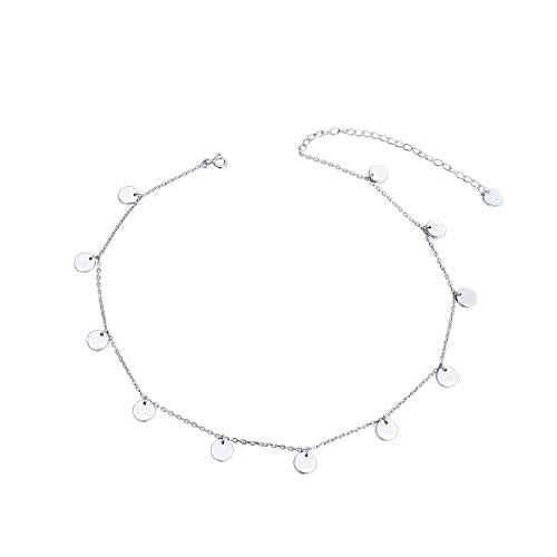 DAOCHONG Women S925 Sterling Silver Disc Statement Choker Necklace - style: Dot