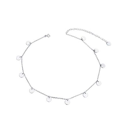 DAOCHONG Women S925 Sterling Silver Disc Statement Choker Necklace - style: Dot