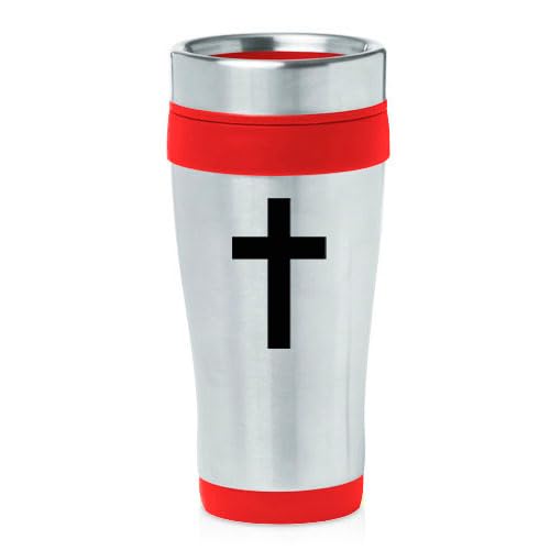16oz Insulated Stainless Steel Travel Mug Coffee Mug Tumbler Cross Christian (Red) - color: Red