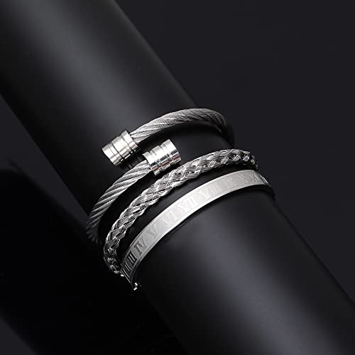 WFYOU Stainless Steel Bracelets for Men Gold Cuff Bracelet Birthday Gifts - color: Silver 4