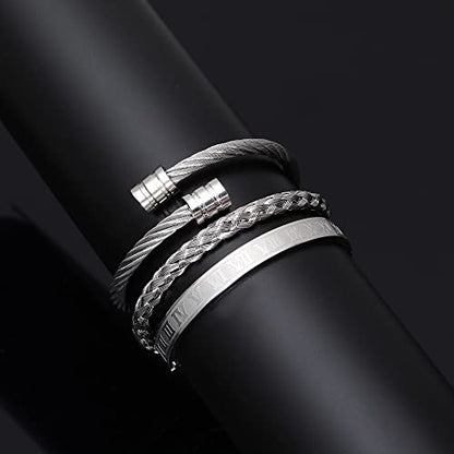 WFYOU Stainless Steel Bracelets for Men Gold Cuff Bracelet Birthday Gifts - color: Silver 4