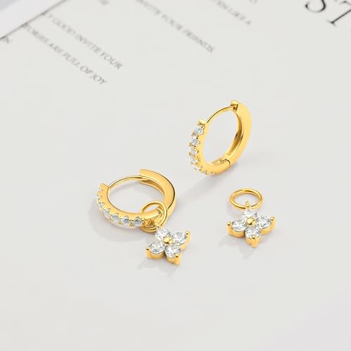 DAILY VIBES Cute Butterfly Star Cross Heart CZ Dangle Earrings for Women - color: Gold Four Stones