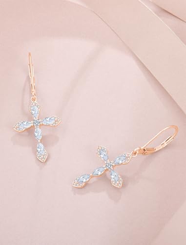 Birthstone Cross Earrings for Women 925 Sterling Silver - color: 04 April - Zirconia - Rose Gold Plated