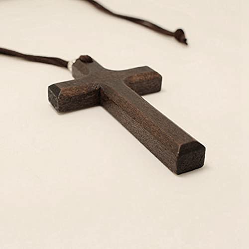 Wooden Cross Necklace For Men Women, Wood Cross Pendant Necklaces For Car Rearview Mirror Charms, Wall, Christian Jewelry(E) - color: Cross-Wood-E-2pcs-8.3Brown