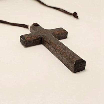 Wooden Cross Necklace For Men Women, Wood Cross Pendant Necklaces For Car Rearview Mirror Charms, Wall, Christian Jewelry(E) - color: Cross-Wood-E-2pcs-8.3Brown