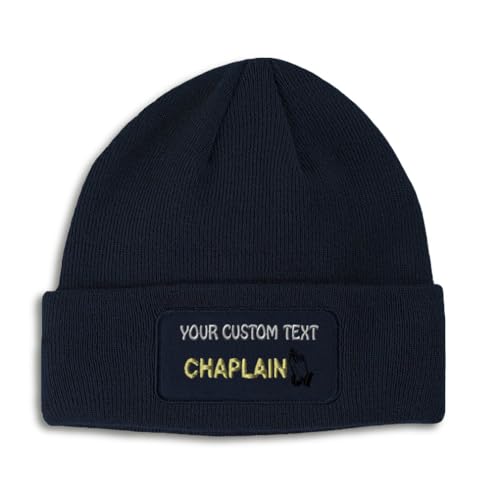 Speedy Pros Patch Beanie Chaplain Pray Christ Jesus Christ Faith Skull Cap Hats for Men & Women Winter Hats One Size - color: Navy Personalized Text Here