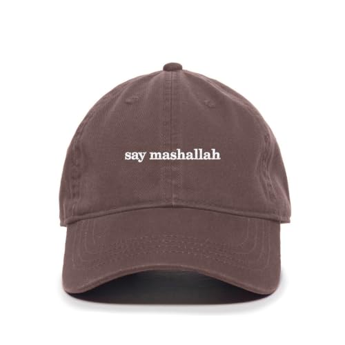 DSGN By DNA Say Mashallah Embroidered Hat Islamic Muslim Faith Inspired Cotton Baseball Cap Adjustable Dad Hat for Men&Women - color: Brown