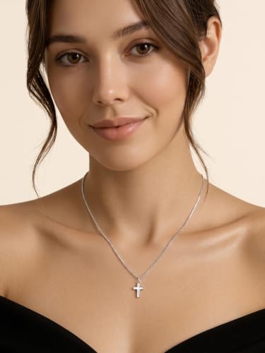 KeyStyle Cross Necklace for Women,Silver/Gold/Rose Gold Cross Pendant - color: 01-Small Cross-Silver