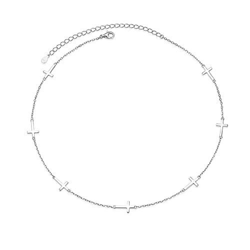 DAOCHONG Women S925 Sterling Silver Disc Statement Choker Necklace - style: Cross 2