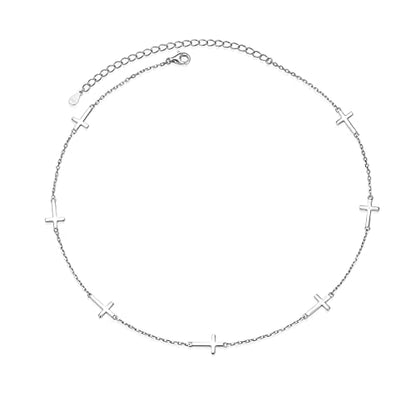 DAOCHONG Women S925 Sterling Silver Disc Statement Choker Necklace - style: Cross 2