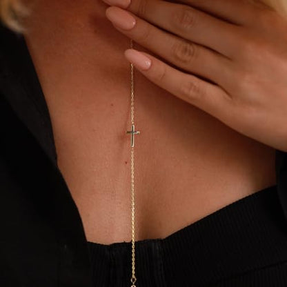 LUCA SMITH 925 Sterling Silver Cross Bracelet for Women Adjustable Stackable Dainty 14K Gold/Silver Cute Tiny Symbolic Cross Pendant Charm Link Chain Faith-Based Jewelry - color: gold