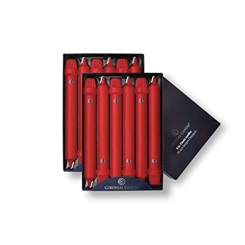 Colonial Candle Unscented Taper Candle, Classic Collection, Red, 8 In, Pack of 12 - Up to 6 Hours Burn - color: Red, size: 8 In, style: Classic