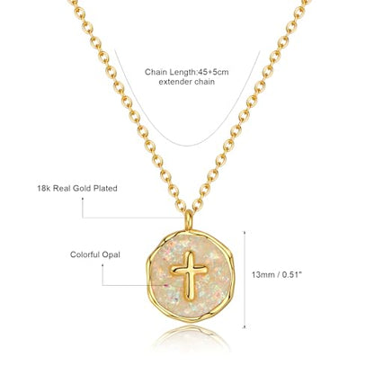 Gold Enamel Mini Cross Necklace Tiny Mother of Pearl Cross Necklace Religious Christian Gift for Baptism First Communion Christmas - color: Medium Opal cross(13mm)-white