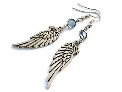 Angel Wing Birthstone Earrings, Personalized LARGE Wings Earrings, Memorial Jewelry, Religious Earrings