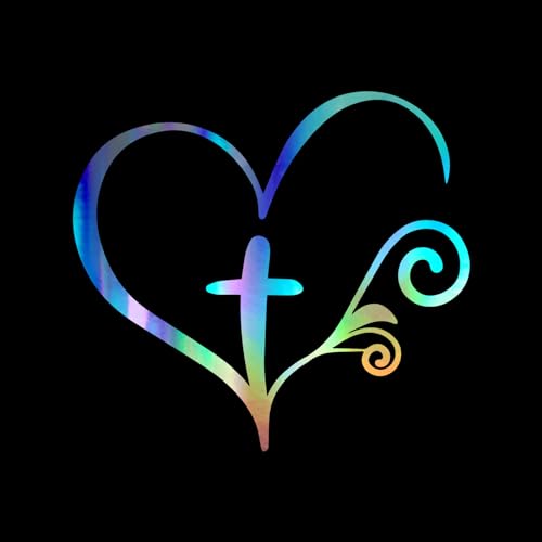 Christian Swirl Heart Cross Decal Vinyl Sticker Auto Car Truck Wall Laptop | Holographic | 5.5" x 5"