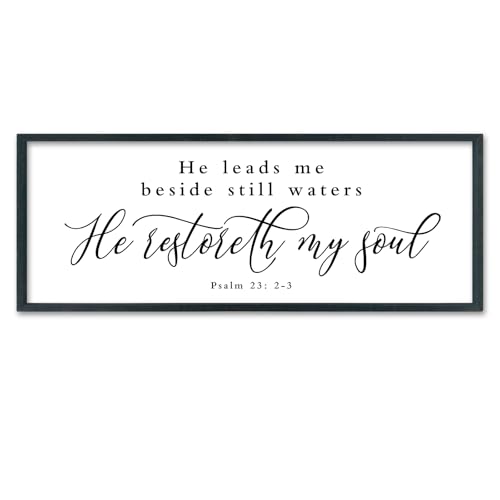 SRSZHIYUE Psalm 23 Wall Art He Leads Me Beside Still Waters 40"×15" Black - color: He Leads Me Beside (Black), size: 40"L x 15"W