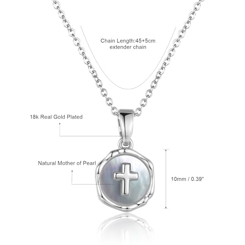 Gold Enamel Mini Cross Necklace Tiny Mother of Pearl Cross Necklace Religious Christian Gift for Baptism First Communion Christmas - color: small mother of pearl cross (10mm)-silver