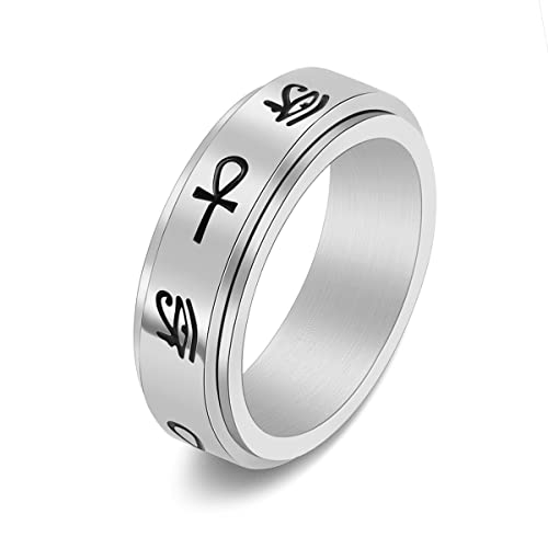 COLORFUL BLING Titanium Stainless Steel Cross Anxiety Spinner Ring Rotating Fidget Ring Stress Relieving Wedding for Him Her Couple Promise Lover Jewelry - color: Ankh