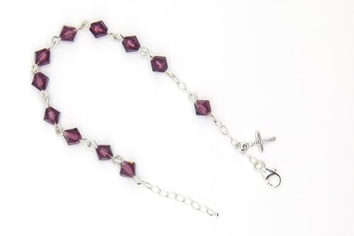 Catholic Communion Rosary Bracelet Created with Swarovski® Crystals, Glass - color: Amethyst - February