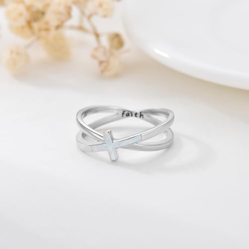 Cross Rings 925 Sterling Silver for Women Christian Religious Jewelry Faith Gifts for Mom Wife Girlfriend Her - color: White-1