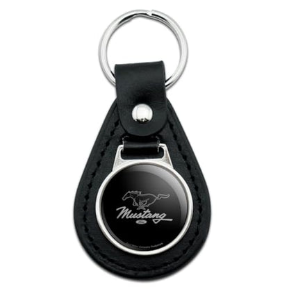 GRAPHICS & MORE Ford Mustang Pony Script Black Leather Keychain