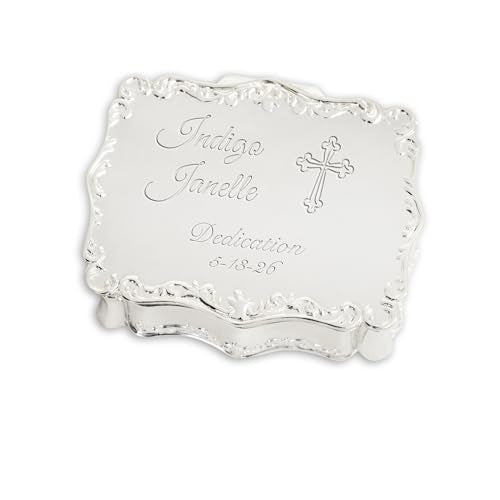 Cherished Moments Personalized Baby Dedication Rectangle Jewelry Box - color: Silver Dedication