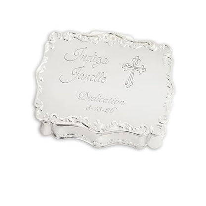 Cherished Moments Personalized Baby Dedication Rectangle Jewelry Box - color: Silver Dedication