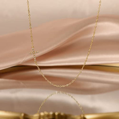 VIROMY Gold Cross Necklace for Women 14K Gold Plated Cute Sidways Cross Pendant Choker Necklaces Simple Trendy Everyday Jewelry for Women - style: Sideways CZ Cross-40CM-Gold