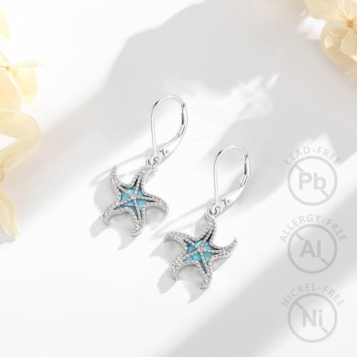 Vito Moonstone Turquoise Drop Earrings for Women, 925 Sterling Silver Hooks - style: Starfish