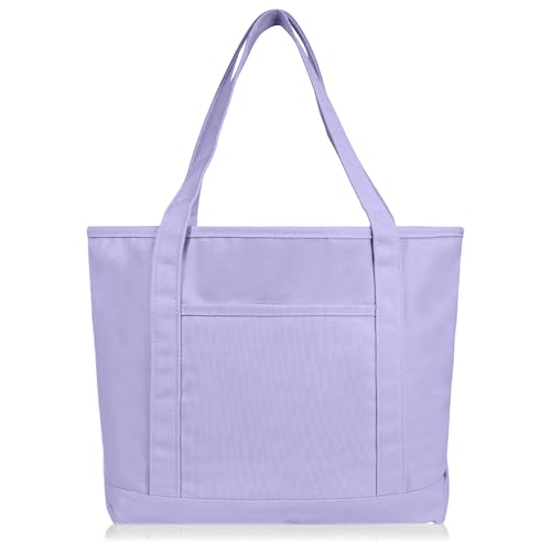 DALIX 20" Solid Color Cotton Canvas Shopping Tote Bag in Lavender - color: Lavender