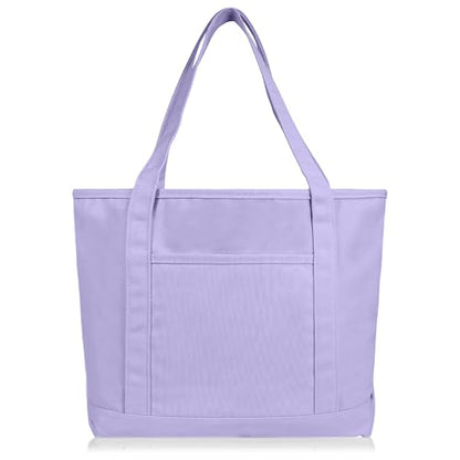 DALIX 20" Solid Color Cotton Canvas Shopping Tote Bag in Lavender - color: Lavender