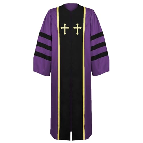 Men Priest Costume Pastor Gown Clergy Pulpit Robes Halloween - color: Purple, size: Small