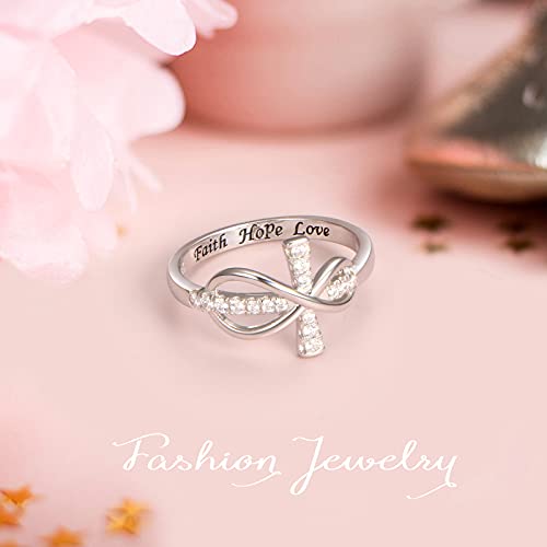DAOCHONG 925 Sterling Silver CZ Infinity Cross Ring Inspirational Jewelry - color: CZ infinity cross