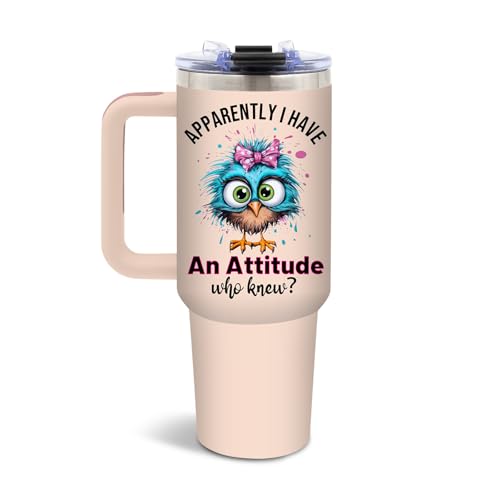 DUUV Funny Owls Tumbler 40oz, Insulated Bird Lovers Gift for Women Girl - color: Birdie Attitude