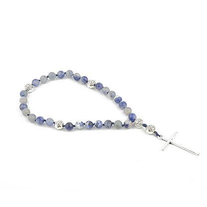 KIKILA Handmade 8mm Anglican Prayer Beads Rosary Natural Stone Beads with Cross Custom Rosary - style: White Sodalite