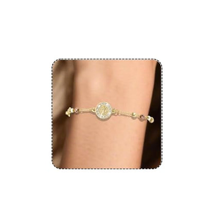J&H DiaJuvelo Catholic Rosary Bracelet for Women 14K Gold Virgin Mary Rosarios Jesus Cross Charm Link Chain Virgen de Guadalupe Religious Jewelry Gifts for Confirmation Baptism First Communion - style: Gold Rosary D