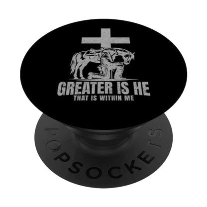 Cowboy Kneeling At Cross Greater Is He Western Jesus Faith PopSockets Adhesive PopGrip - style: Adhesive PopGrip