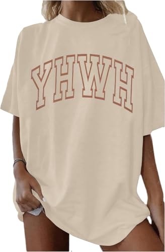 MNLYBABY YHWH Oversized Shirt Women Christian Tshirts Jesus Faith Inspirational Casual Tee Tops - color: Apricot, size: Large