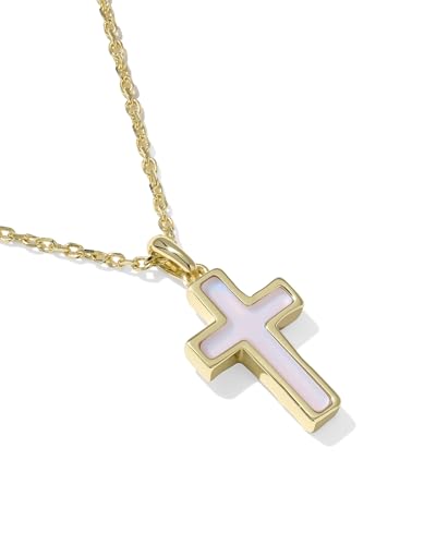 Kendra Scott Cross Pendant Necklace, Fashion Jewelry for Women - color: GOLD-MATTE BLUSH PINK DICHROIC GLASS