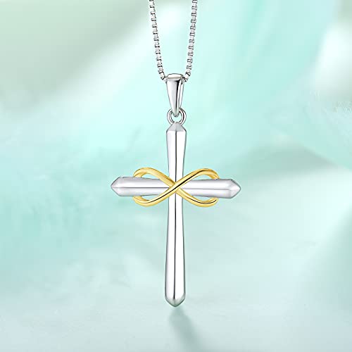 STARCHENIE Infinity Cross Necklace for Women Sterling Silver Polished Cross Pendant Crucifix Jewelry - color: Silver & Gold