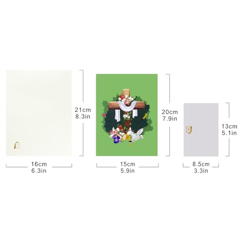 Religious Easter Pop Up Card with Woodgrain Cross, 3D Christian Easter Greeting Card with Rabbit and Floral Eggs, Faith-Inspired Family Easter Gift - color: Cross&Bunnies