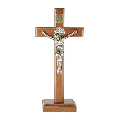 ACHIBANG Standing Crucifix, 10 Inch Wooden Catholic Jesus Wall Cross - size: 10.6"L x 5"W