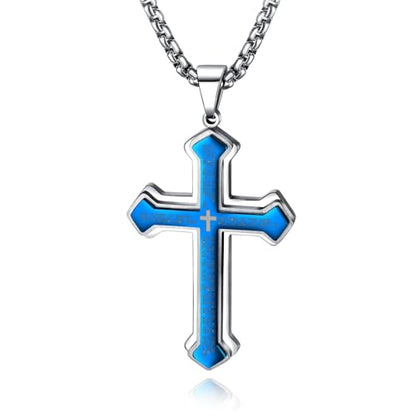 OLEVS Men's Cross Pendant Necklace Large Stainless Steel Cross Pendant Necklace for Men Women - color: Blue