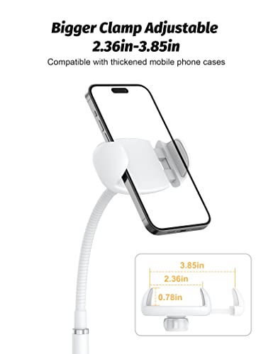 Cell Phone Stand, Adjustable Height & Angle Gooseneck Phone Stand for Desk Flexible Arm Universal Phone Holder, Aluminum Alloy Desktop Phone Stand for Recording Compatible with 3.5"-7" Device (White) - color: White