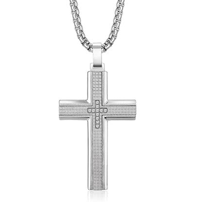 Holizaly Men's Cross Necklace 316L Stainless Steel Pendant White/Gold/Black/Blue Rolo Chain-Gift Box Included - color: Silver -A